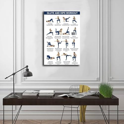 Glute And Hips Workout for Women Lower Body Exercise Chart Leg And Glute Home Gym Fitness Canvas Poster Bedroom Decor Room Decor Frame 24x36inch