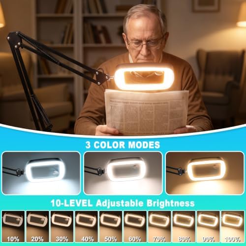 12X 30X Large Magnifying Glass with Light, Stand & Clamp, LED Desk Lamp