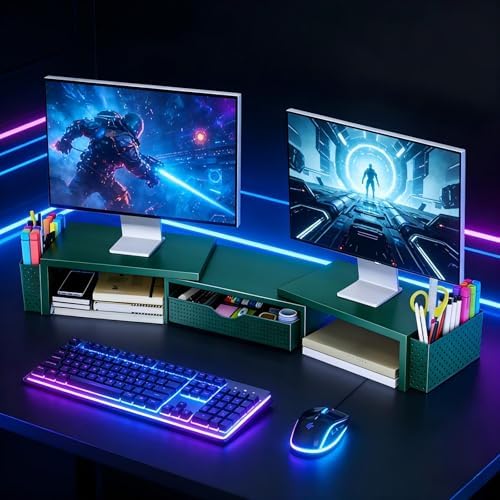 Spacrea Dual Monitor Stand Riser with Drawer and 2 Pen Holders
