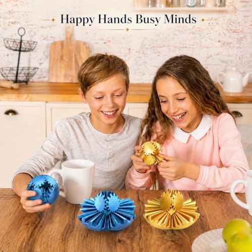 2PCS Gear Ball Fidget Toys Steampunk Gear Sphere Stress Relief for Kids Adults 3D Printed Unique Funny Birthday Gift for Christmas White Elephant Stocking Stuffer Easter(Black+Gold,Dia.2.5")