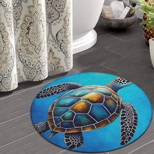 Fashion Round Area Rug Large Non Slip Carpet, Sea Turtle Unisex Home Decor Mat