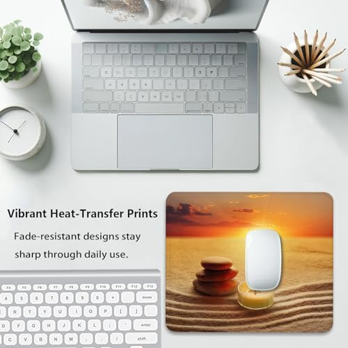 Meditation Zen Spa Yoga Mouse Pad, Stones & Candle Sunset Beach Desk Mat