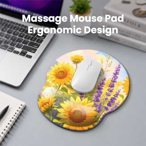 Mouse pad with Wrist Rest,Relieving Pain Memory Foam Computer pad, Ergonomic Desktop Mouse, Silicone Material Mouse pad, with Non-Slip PU Base (Sunflower)