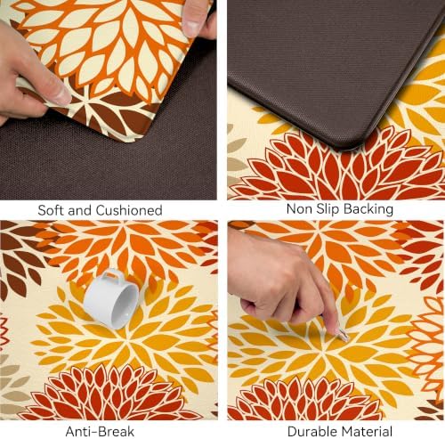 Orange Fall Kitchen Mats for Floor, Cushioned Anti Fatigue Memory Foam Kitchen Rugs Set of 2, Non Slip Waterproof Kitchen Runner Floor Mat, Comfort Standing Mat for Sink, Laundry, Autumn Home Decor