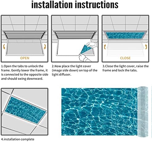 Fluorescent Light Cover Decorative Ceiling Light Filters,Ocean Pattern,for Classroom Office Hospitals Home Ceiling Decorative,2ft x 4ft,Dark Turquoise Baby Blue
