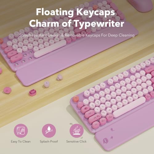 Wireless Keyboard and Mouse, Round Keycaps, Magnetic Wrist Rest, Lilac