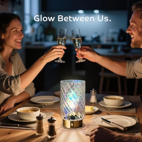 LUSHARBOR Battery Operated Table Lamp with Timer, Stepless Dimming Bedside Lamp Battery Powered Cordless Lamp for Home Decor Entryway/Living Room/Coffee Table/Shelf Transparent