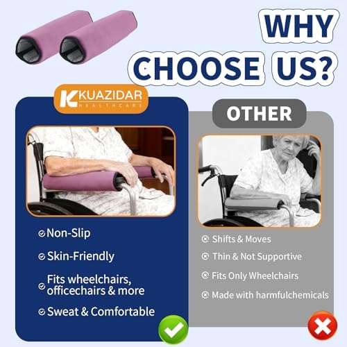 Wheelchair Armrest Covers (Pair)-Memory Foam Wheelchair armrest Pads Wicking Washable Non Slip Arm Rest Cover Cushion Pad for wheelchairs Office Chairs armchairs (Purple)