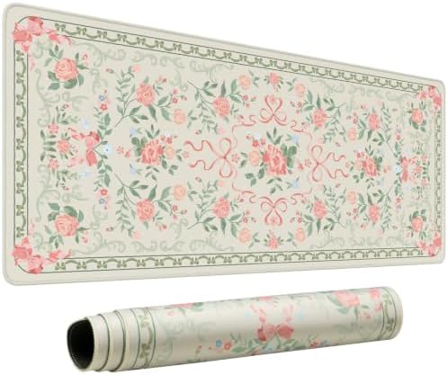 HAOCOO Cute Green Floral Computer Pad, 31.5" x 11.8" Deskmat for Home Decor