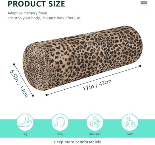 Leopard Texture Neck Roll Pillow - Extra Dense Memory Foam Round Cylinder Bolster for Cervical Support, Spondylosis, Neck Pain Relief