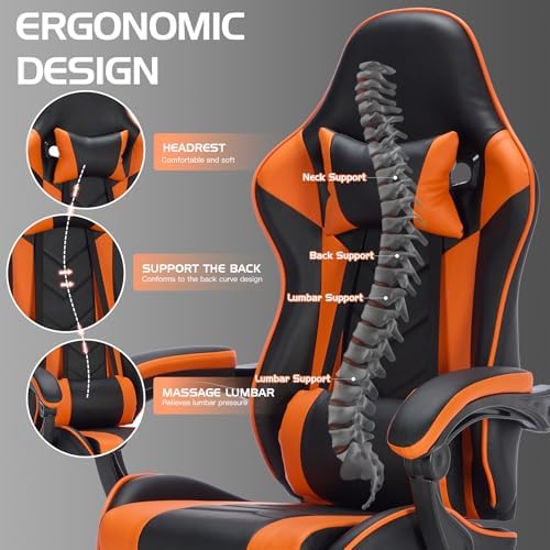 Ergonomic Gaming Chair for Adults with Footrest and Massage