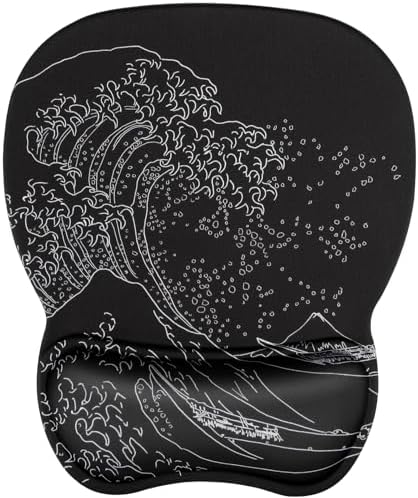 MROCO Ergonomic Mouse Pad with Gel Wrist Rest, 9.4 x 8.1 in, Kanagawa Wave