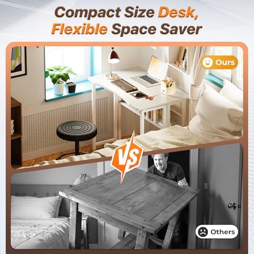 Huuger Folding Desk with Storage Shelf, 31.5 Inch Foldable Computer Table