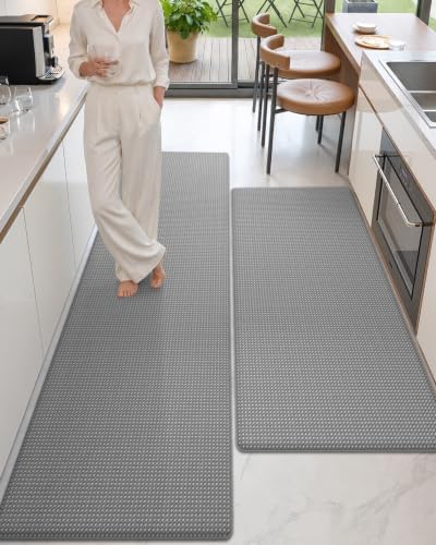 Color&Geometry Wide Kitchen Floor Mat 24x59+24x87 Anti Fatigue 2PCs, Grey
