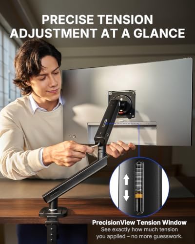 HUANUO FlowLift™ Pro Monitor Arm for 13–32" Screens, MechaSpring Monitor Mount, Fully-Adjustable Monitor Stand with Tilt/Swivel/Rotation, Tool-Free VESA Mount, C-Clamp/Grommet Base, Max Load 19.8 lbs