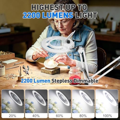 KIRKAS Magnifying Glass with Light, 2,200 Lumens Magnifying Lamp 12X