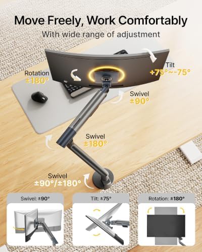 monTEK USB Monitor Arm for 17-40" Screens, 26.4 lbs, Gray