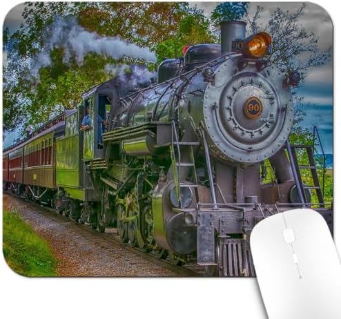 9.5x7.9 Inch Office/Gaming Mouse Pad, Vintage Old Train, Retro Steam Locomotive Chugging Through a Lush Forest Landscape Cute Anti-Slip Mat for Desk