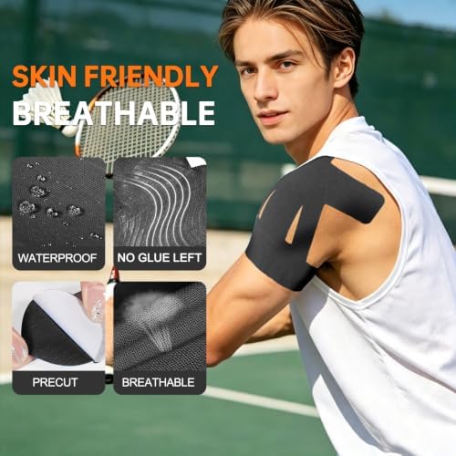 Precut Kinesiology Tape for Shoulder, 10 Pcs, Black