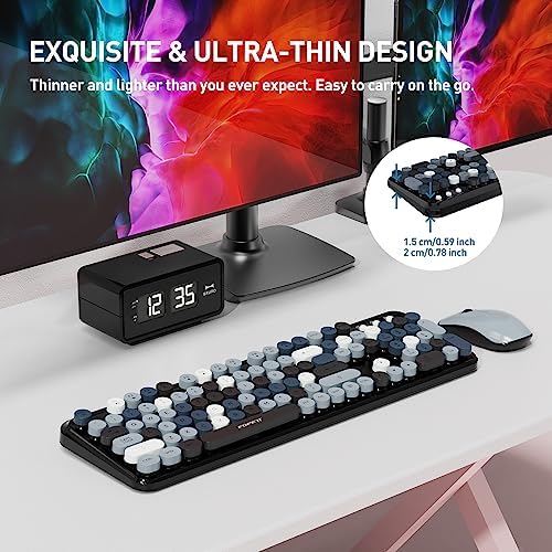 FOPETT Wireless Keyboard and Mouse Combo, 105 Keys Full-Sized 2.4 GHz Round Keycap Colorful Keyboards, USB Receiver Plug and Play, for Windows, Mac, PC, Laptop, Desktop (Grey Colorful)