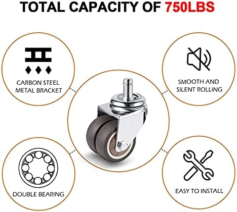 W B D WEIBIDA Office Chair Wheels, Heavy Duty Rubber Chair Casters Replacement, 2 Inch Gaming, Computer, Desk Chair Wheels for Hardwood Floors and Carpet Set of 5