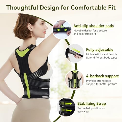 Posture Corrector for Women & Men, Breathable Full Back Brace Support for Hunchback, Adjustable Invisible Shoulder Straightener for Upper & Lower Back Pain Relief, Daily Wear for Office & Home
