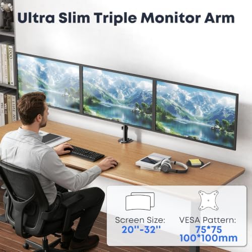Triple Monitor Mount for 20"-32" Screens, 19.8 lbs per Arm