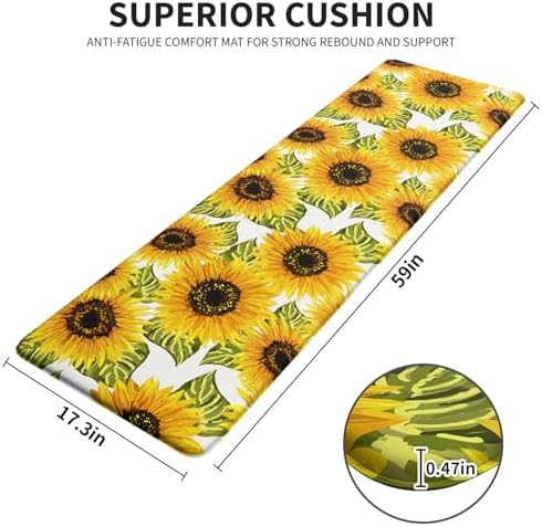 Sunflower Kitchen Decor Mat, Extra Long Anti Fatigue Kitchen Mats