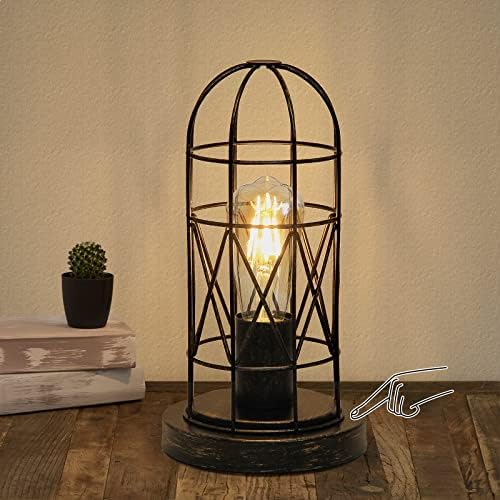 Industrial Table Lamp, 3-Way Dimmable Small Touch Lamp with Rustic Cage