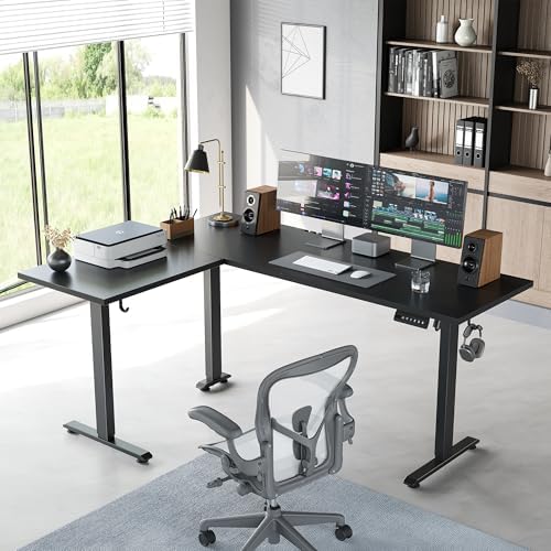Agilestic L Shaped Standing Desk 63 inch Adjustable Height, Electric Corner Standing Desk, Sit Stand Computer Table with Splice Board, Black
