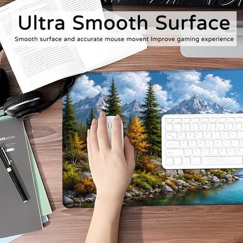 Mountain River Gaming Mouse Pad,Nature Large Desk Mat, 31.5x11.8x0.12in Extended Non-Slip Rubber Landscape Mousepad, Computer Deskmat Gifts, Laptop Mice Pads Decor for Office Home