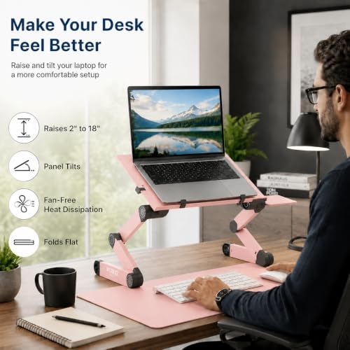 Uncaged Ergonomics Adjustable Laptop Stand for Desk, Cooling Riser (Pink)