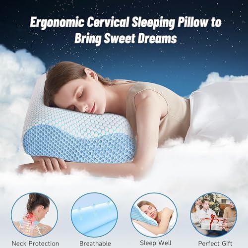 Neck Pillow for Sleeping, Ergonomic Cervical Bed Pillow, Blue Standard Size