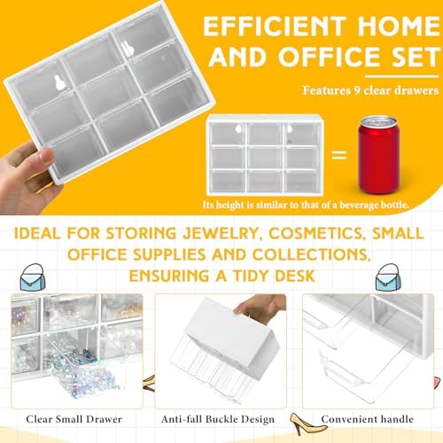 Wenqik 2 Pcs Mini Storage Drawers with 9 Clear Drawers, White