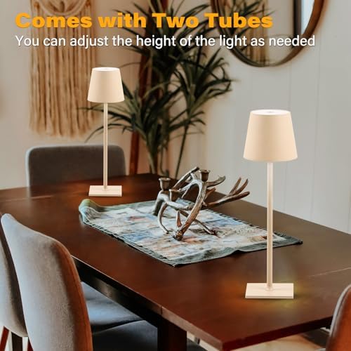 CHLORANTHUS 2 Pack Cordless Table Lamps, 3 Colors Stepless Dimming, 5000mAh Rechargeable Battery LED Desk Lamp for Bedroom/Couple Dinner/Desk/Cafe/Dining Room/Terrace