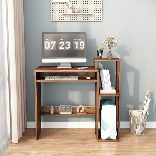 ALISENED Computer Desk with Storage Shelves, Home Office Desk with Monitor Stand, Small Writing Desk Table with Keyboard Tray,Study Table with CPU Stand for Small Spaces (35"-Rusitc Brown)