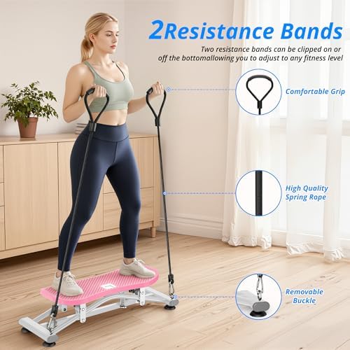 RYGEO Balance Board with Resistance Bands, Versatile Rocking Stepper, Wobble Board Featuring LCD Monitor, 330 lbs High-Capacity Ski Twister Trainer for Full Body Exercise at Home
