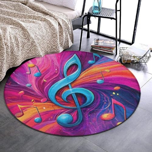 Room Sofa Yoga Soft Round Carpet, Home Decor Non Slip Kitchen Office Circle Rug, Machine Washable Modern Round Area Rug Abstract Music Notes Art, 60inch