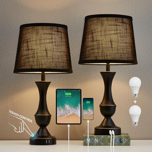 Luvkczc Black Touch Table Lamps Set of 2, 22" Tall Bedside Lamps