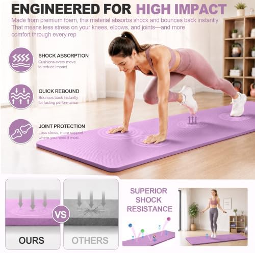 HULKFIT High Density Non Slip Yoga Mat, Extra Thick Exercise Mat with Carrying Strap, for Pilates, Fitness, Home Gym & Floor Workouts - Multiple Thickness & Multiple Color
