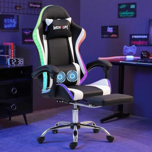 RGB Gaming Chair with Massage, Black/White