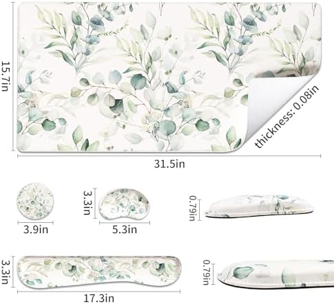 QiyI PU Leather Desk Mat Set, 4-in-1 Ergonomic Wrist Rest, Eucalyptus