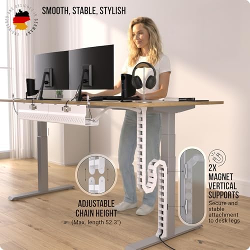 Ultimate Setup Under Desk Cable Management Vertebrae - Perfect for Sit Stand Desk - White, 133 cm