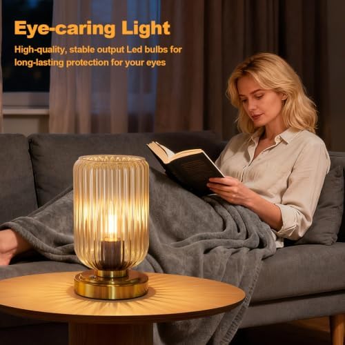 LightRound Cordless Table Lamp for Bedroom, Touch Stepless Dimmable, Modern