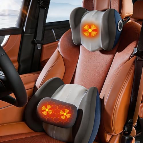 Car Lumbar Support Pillow & Headrest Pillow with Vibration Massage & Heat