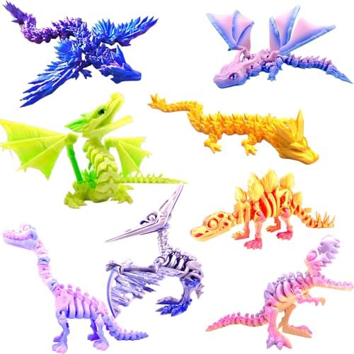8pcs 3D Printed Rainbow Dinosaur Crystal Dragon T-Rex Fidget Toys,Flying Dragon，Pterosaur，Toys,Desk Executive Toy，Easter,Toys for Boys Kids Teen 5-7 4-6 8-12