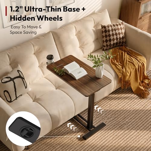 SANODESK 32''Pneumatic Adjustable Overbed Bedside Table with Hidden Casters