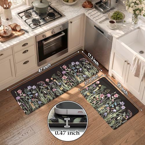 KIMODE Anti Fatigue Mats for Kitchen Floor, Farmhouse Floral Kitchen Rugs