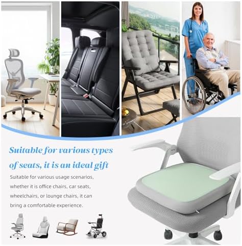 SheRest Office Chair Cushion with Straps, Memory Foam Seat Cushion with Removable Cover, Suitable for Office Chairs, Car Seats, and Airplane Seats, Sage Green, X-Large
