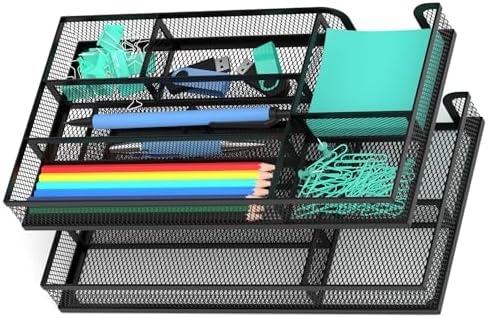 Desk Drawer Organizer, Metal Mesh Dividers Organizer (Blak-2P, Small)
